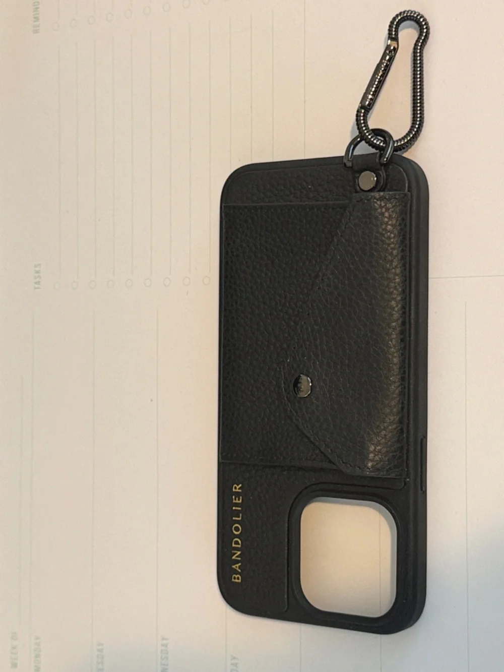 Bandolier Ryder Black Pebble Leather Carabiner Case - iPhone 15 Pro Max